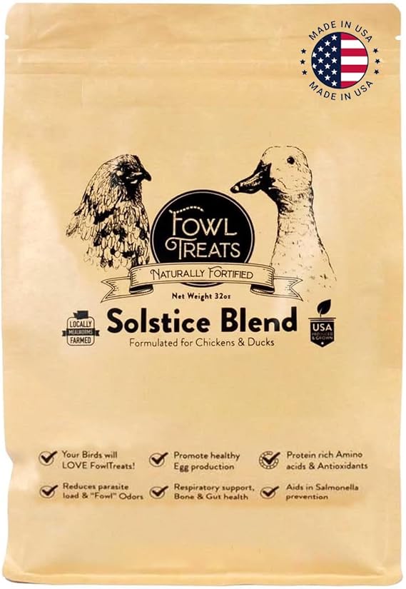 Naturally Fortified Treats Protein Rich Supplement Suitable for Chickens, Hens and Ducks, Hand Mixed with USA Grown Ingredients Solstice Blend 32oz