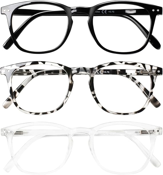 Kerecsen 3 Pack Reading Glasses for Women Men, Blue Light Blocking Spring Hinge Eyeglasses, Black/Tortoiseshell/Clear Readers 2.0