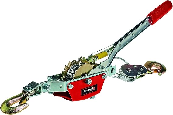 Einhell TC-LW 1000 Hand Lever Cable (2.2 Metres Long Twist-free Wire Rope Max. Tensile Force with Pulley 1000 kg Includes a Pulley with Load Hook and Safety Bar) 2.2 metre long steel cable. Tensile force max. Pulley 1000 kg