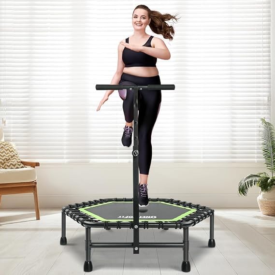 ONETWOFIT Mini Rebounder Trampoline for Adults with Bar, Adjustable Handle