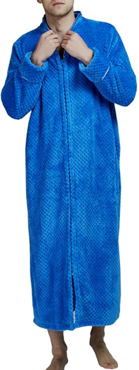 Womens Warm Fleece Zip Up Robe Fluffy Long Bathrobe Night Dressing Sleepwear