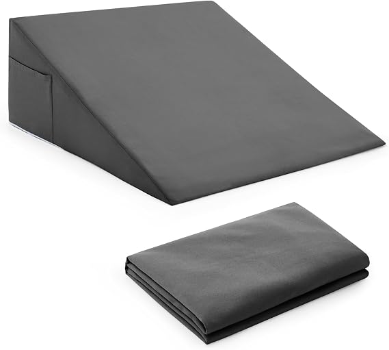 Horbaunal Dark Grey Bed Wedge Pillow Cover with Zipper Design, Wedge Pillowcase Protector with Side Pocket for Storage, 24" L x 24" W x 12" H(Pillow Not Include)