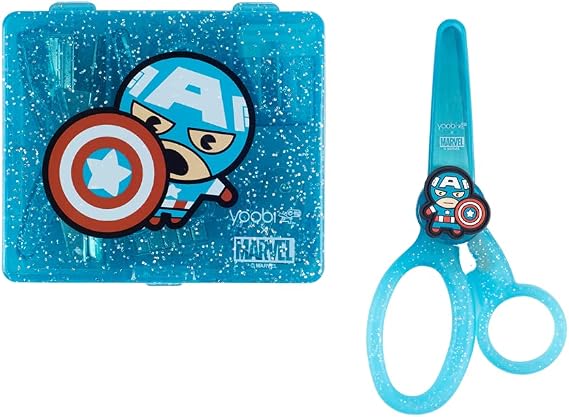 Yoobi x Marvel Avengers Mini Office Supply Kit & Marvel Scissors Set, Captain America Supply Kit (Stapler, Staples, Hole Punch, Tape Dispenser, More) Scissors for Kids w/ 2 1/4 Blade