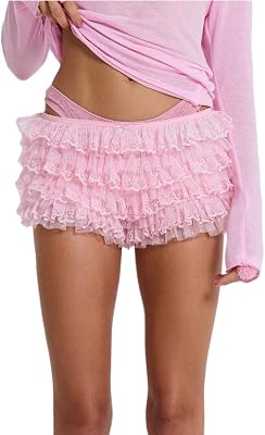 Womens Pajamas Lolita Bloomers Y2k Frill Lace Shorts Cute Ruffle Boxer Pants Frilly Pjs Micro