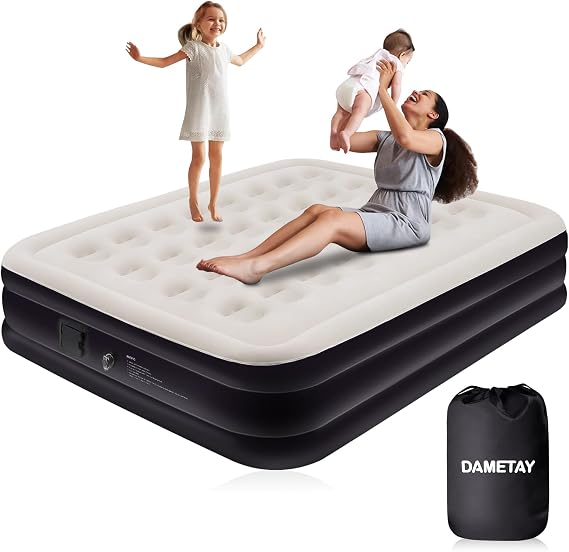 Dametay Airbed NO Socket Needed, Air Bed Double with Built in Pump Double Air Beds for Adults Inflatable Mattress Self Inflating Guest Bed Blow up Mattress for Camping/Home, 200x152x40