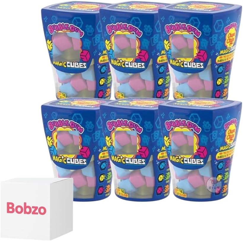 Bobzo Bundle Gift Pack of 6 Assorted Fruit Bubblegum Magic Cubes 86g – Chewy Candy Bottles – Kids Party Sweets, Gift Treats, Retro Candy, Bulk Sweet Box