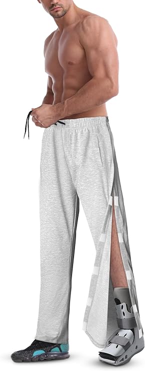 Men's Tearaway Pants for Post Surgery 2 Side Velcro Breakaway Open Bottom Sweatpants Women Loose Fit Rip Off Cotton Pants
