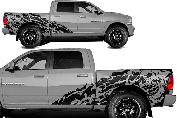 Nightmare Side Graphics Kit Vinyl Decal Wrap Compatible with Dodge Ram 5.7 Bed 2009-2018 - Matte Black