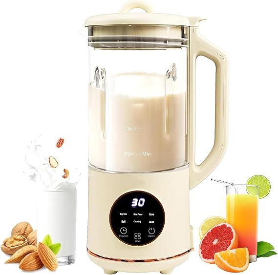 Soy Milk Maker, 1.2L Automatic Nut Milk Machine with 12-Hour Timer, Self-Cleaning & Keep Warm, 600W Multifunction Plant-Based Milk Maker for Almond, Oat, Cashew & Soy Milk