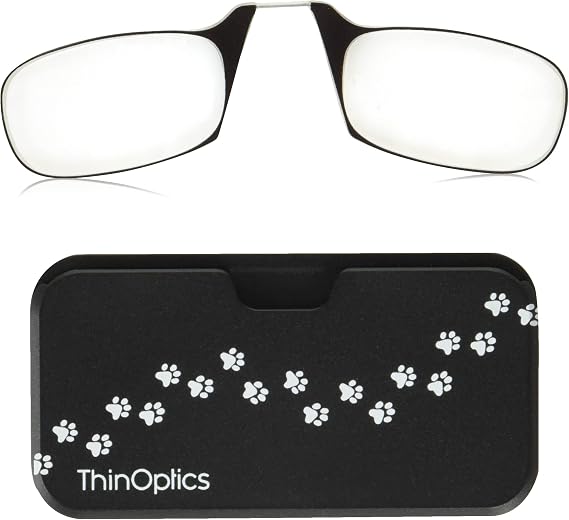 ThinOptics Pod Reading Glasses - Slim Armless Pocket Readers - Paw Prints, 1.5x