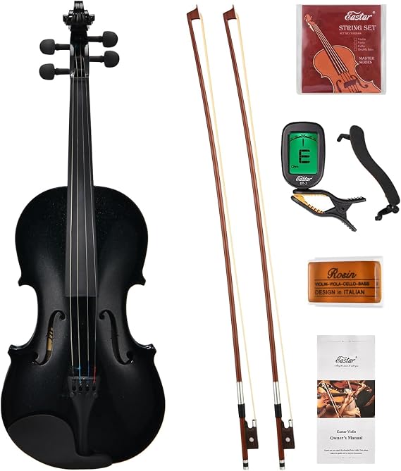 Eastar Violin 4/4 Solid Wood Violin Set with 2 Bows for Beginners and Advanced Players EVA-330 Black