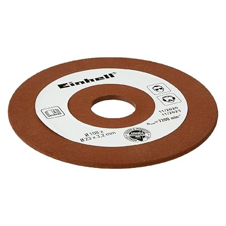 Original Einhell Replacement Sanding Disc Diameter 108 mm (Saw Chain Sharpener Accessories, Thickness 3.2 mm, 23 mm Attachment, Grit P100, Suitable for Einhell Chainsaw Sharpeners)
