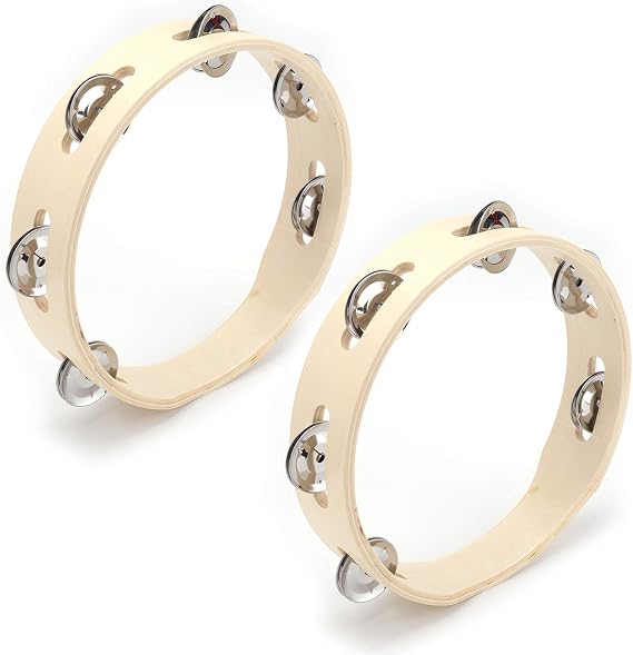 Tosnail 2 Pack 8" Wood Tambourine - Single Row 6 Pairs Jingles