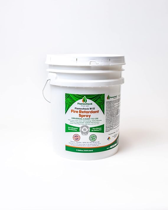 Flamecheck M-111 Fire Retardant Spray. (5-Gallons) Class A, Non-toxic and easy to use on fabric, wood and other absorbent surfaces