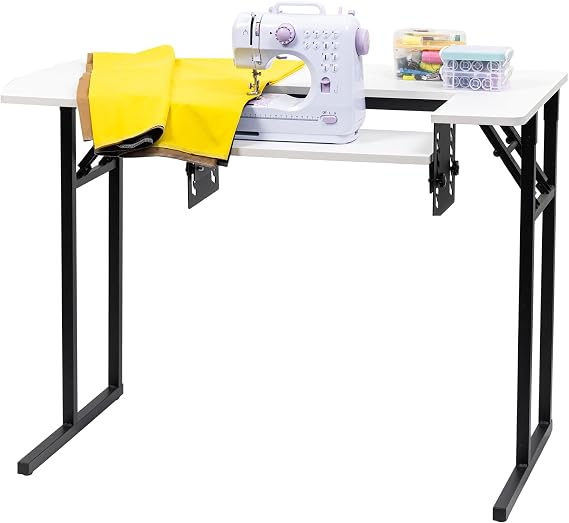 Portable Folding Sewing Table, Multipurpose Sewing Machine Table with Adjustable Shelf (Warm White)