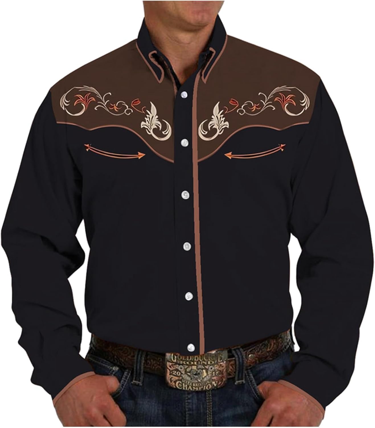 Mens Western Cowboy Shirts Long Sleeve Embroidered Shirts Slim Fit Casual Button Down Shirts Funny T Shirts Men Nerusatsu Men