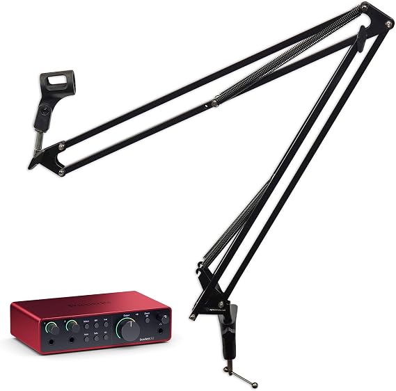 Audiosavings Bundle: (1) Focusrite Scarlett 2i2 4th Gen Studio Recording USB Audio Interface+Software Bundle with (1) Rockville DMS40 40" Microphone Boom Arm Studio Podcast USB Mic Stand (2 Items)