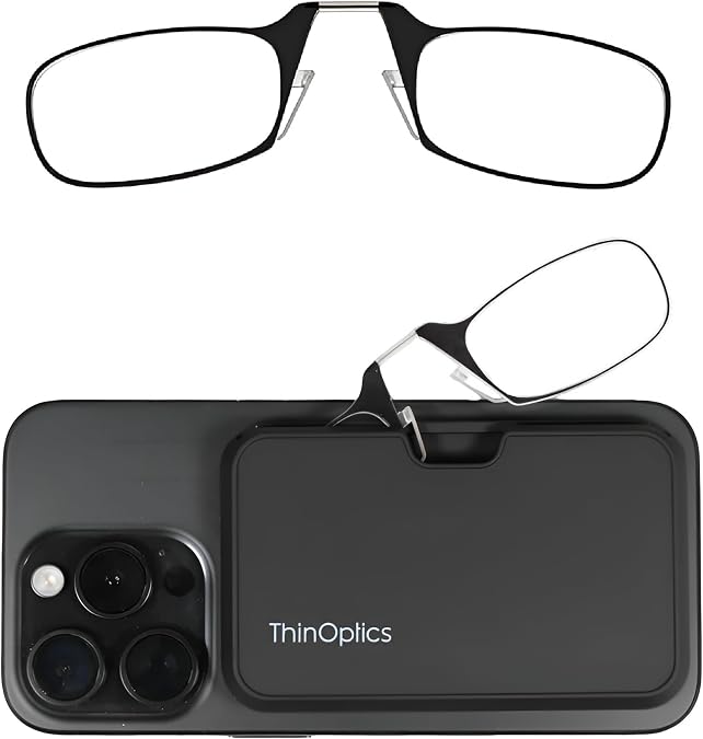 ThinOPTICS Universal Pod Rectangular Reading Glasses, Black Frames/Black Case (Retail), 44 mm + 2