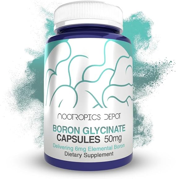 Nootropics Depot Boron Glycinate Capsules | 50mg | Delivering 6mg Elemental Boron | Testosterone, Inflammation, Immune, Cognitive Support | 365 Count