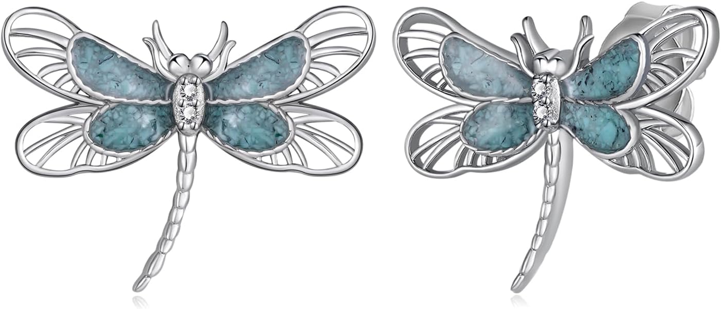 Dragonfly Earrings 925 Sterling Silver Turquoise Dragonfly Stud Earrings Animal Jewelry Gifts for Women