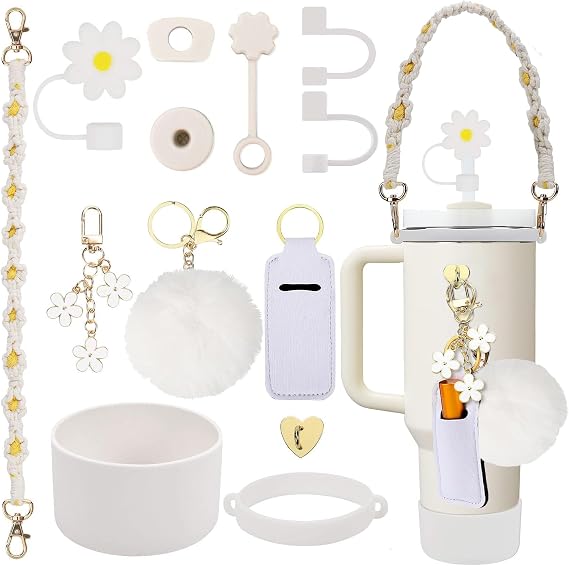 Stanley Cup Accessories Set Including Water Bottle Handle Strap, Siliocne Stanley Cup Boot, Siliocne Straw Cover, Stanley Charms for Stanley Cup 40oz & 30oz Tumbler