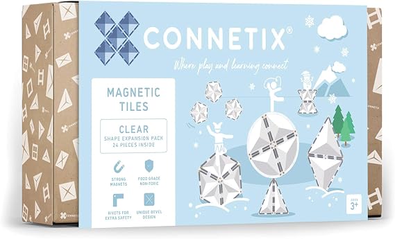 CONNETIX Magnetic Tiles Clear Shape Expansion Pack, 24 Pieces