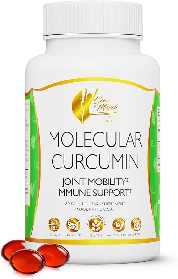 Coco March N.M.D. Molecular Curcumin 180x Higher Absorption Curcumin with Turmeric Extract Joint Health, Mobility & Immune Support Gluten Free, Dairy Free, Soy Free, Keto Friendly 60 Softgels