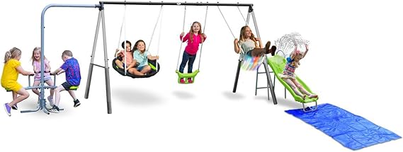 XDP Recreation Playground Park with Water Slide and Triple Fun Go Round