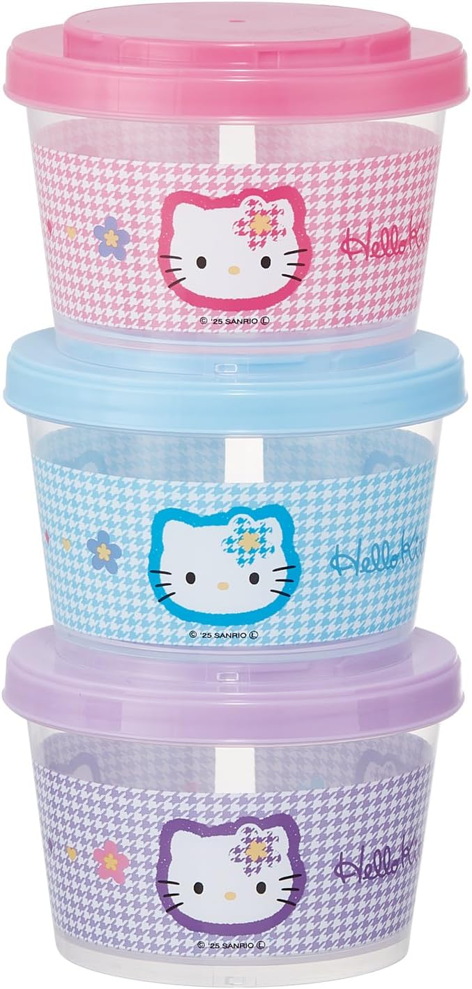 Skater SIJ3-A Sanrio Hello Kitty Khaohana Storage Container, Set of 3, 8.5 fl oz 240 ml, Side Dish, Made in Japan