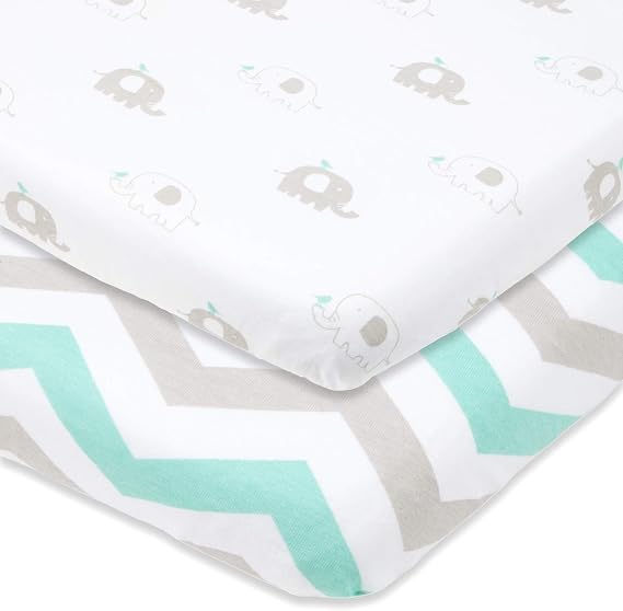 Joey + Joan Bassinet Fitted Sheets for Baby Beside Dreamer Bedside Sleeper and Chicco Next2Me Fits 20 x 33 Mattress Buttery Soft 100% Cotton Grey, Mint 2 Pack