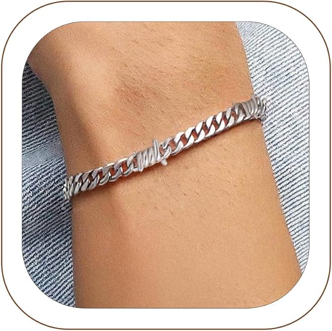 ChainsHouse Barbed Wire Bracelet, Cuban Link Chain Bracelet for Men, Stainless Steel Gothic Punk Thorns Hand Chain, Hip Hop Jewelry, 7mm/9 mm Width, 7"-8.3" Length, Send Gift Box