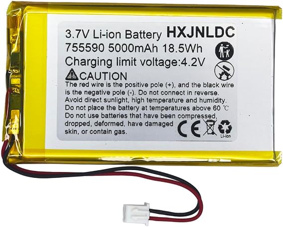 DC 37V 5000mAh 755590 wiederaufladbare Lithium-Polymer-Batterie passend für DIY 3.7-5V elektronische Produkte mit eingebautem 2-Draht-Batterieaustausch und LED-Leuchten