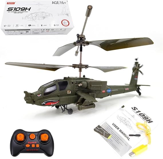 S109H Apache RC Helicopter for Adults, 2.4G RC 3CH Dual-Prop Gyro Stabilized Helicopter, Altitude Hold, with Bright Night Navigation Lights, Adult for Beginners (RTF)