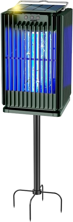Solar Bug Zapper Outdoor, Solar Mosquito Zapper Outdoor with Ground Bracket, Cordless Waterproof Fly Zapper with Illuminated Light, 5000mAh Rechargeable Mosquito Killer