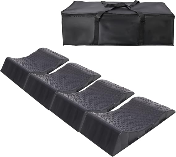 Tire Ramps, 4-Pack Curved Tire Savers with Anti-Slip Base, Vehicle Storage Ramps for Cars, SUVs, RVs, Black