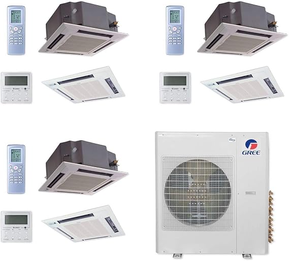 Gree 42,000 BTU Multi21+ Tri-Zone Ceiling Cassette Mini Split Air Conditioner Heat Pump 208/230V SEER 21 (12-12-12)