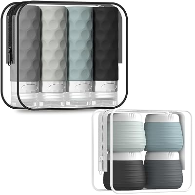 Travel Bottles for Toiletries, 4pcs Tsa Approved 3oz Travel Size Containers, BPA Free Leak Proof Premium Silicone Bottles, Refillable Liquid Squeezable Accessories WToiletry Bag