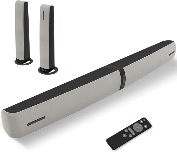 Sound Bar for Smart TV, 90W Soundbar with Bluetooth 5.3/ARC/Optical/AUX Connect, Auto Volume Boost, 3 Customizable Equalizer Modes, 2 in 1 Detachable Soundbar for TV/PC/Gaming/Projectors