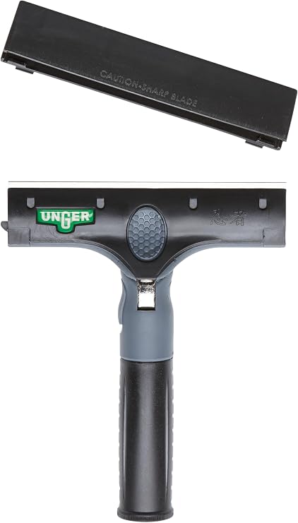 Unger Commercial ErgoTec Ninja 6" Glass Scraper with Adjustable Head and Safety Cap Ergonomic 2-in-1 Tool for Commercial Window and Surface Cleaning EN150