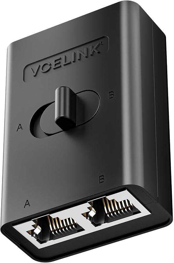 VCELINK 2 Pack RJ45 Network Switch, Ethernet Splitter 2-in 1-Out or 1-in 2-Out, Power-Free Passive Ethernet Selector 1000Mbps Cat6/ Cat5e/ Cat5, PoE, Slide Switch, RJ11, RJ12, 2 Pack