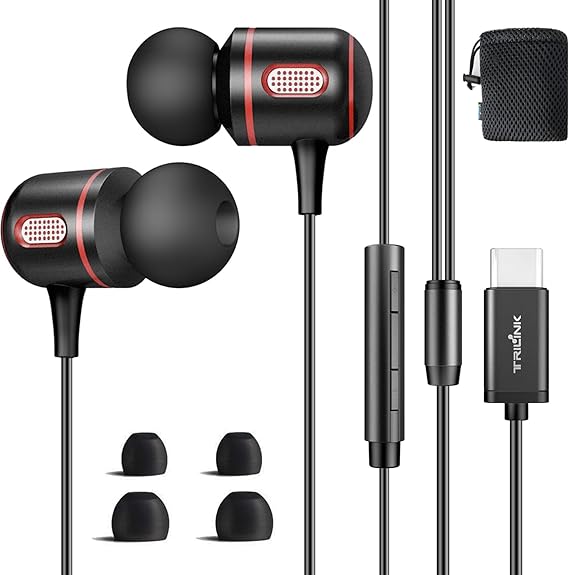 USB C Headphones, USB Type-C Wired Earphones in-Ear Earbuds Headset with Mic and Volume Control Compatible with iPhone 15 Pro Max Plus, iPad Pro, Samsung Galaxy, Google Pixel Xiaomi Huawei Oneplus