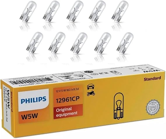 Philips W5W T10 Parking Bulb 12V 5W Standard, Package of 10