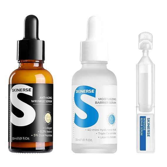 Each of Skinerses three essences is thoughtfully crafted to address a specific stage in the skins repair and wrinkle-reduction process.