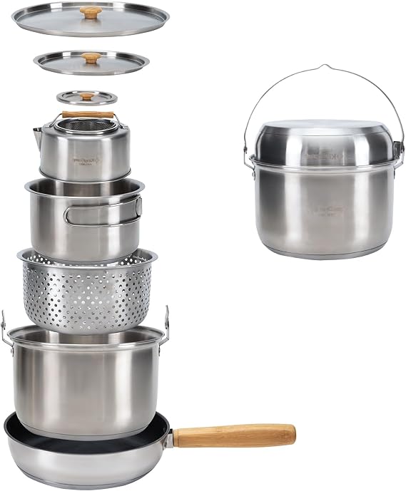 KingCamp Camping Cookware Set, 304 Stainless Steel Camping Pot for 4-6