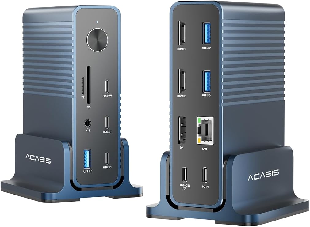 ACASIS USB C Docking Station Dual Monitor,15-in-1 Laptop Docking Station with 2*HDMI+DP,+ 2*USB3.1-10G+3*USB-A-5G+SD/TF+3.5MM Audio&MIC+Gigabit Ethernet, for Windows/Dell/HP/Lenovo