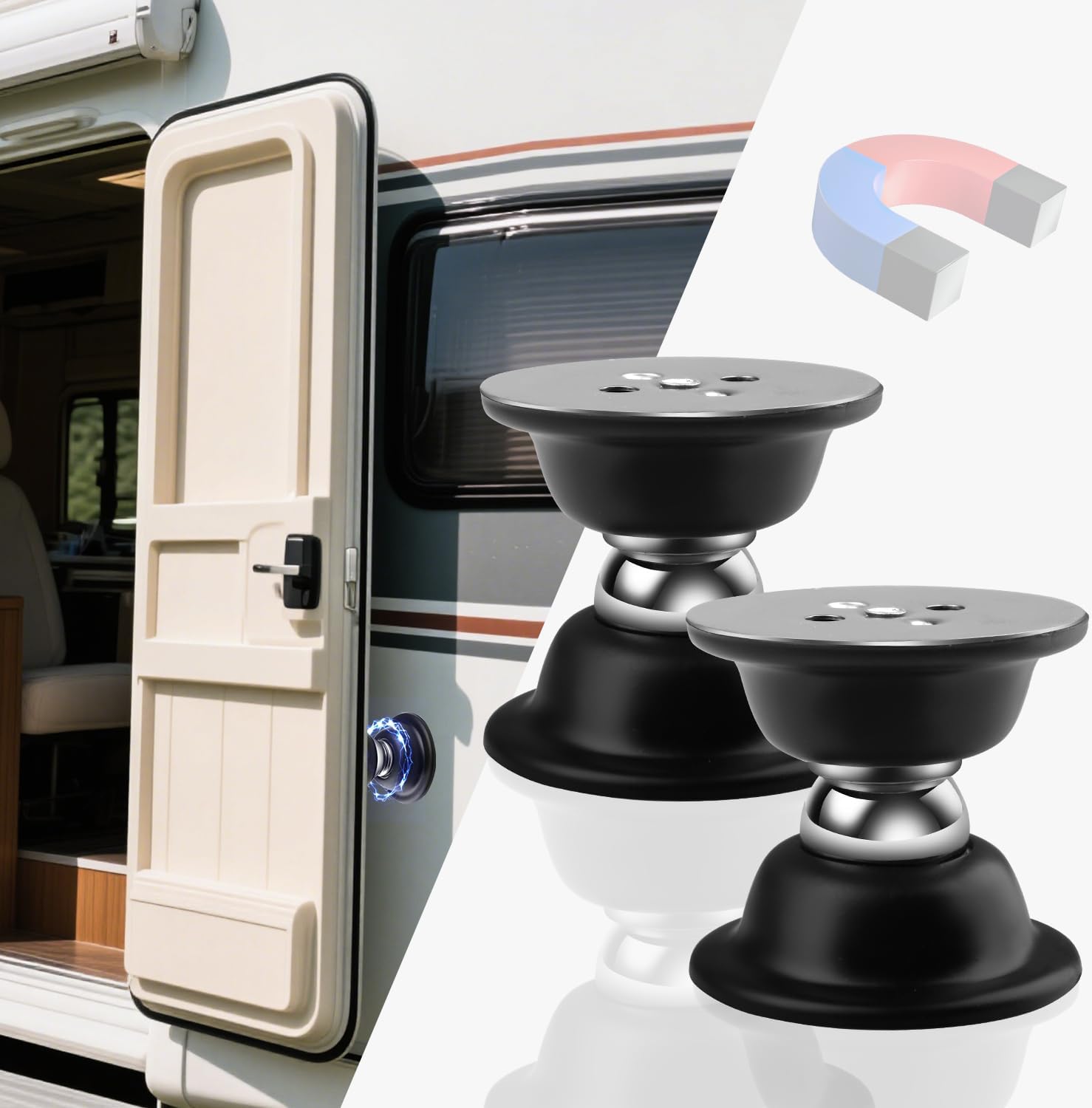 RV Magnetic Door Catch with Strong Magnetic - Easy to Install Camper Trailer Door Holder, Sturdy Stopper for RV AccessoriesBlack-2 Pack