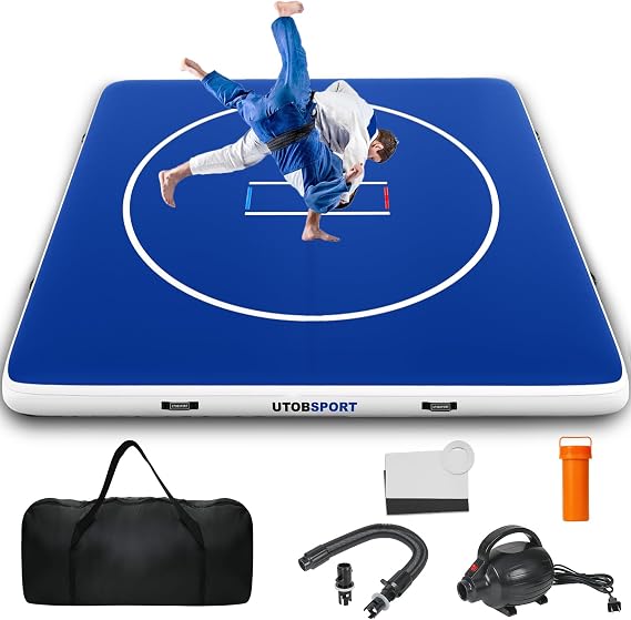 UTOBSPORT Inflatable Wrestling Mat 8FT /10FT /13FT /16.5FT x 6 inches Thick, Jiu Jitsu Mats, PVC Landing Training Mat Foldable for Home Gym BJJ, MMA, Martial Art, Boxing, Grappling and Judo