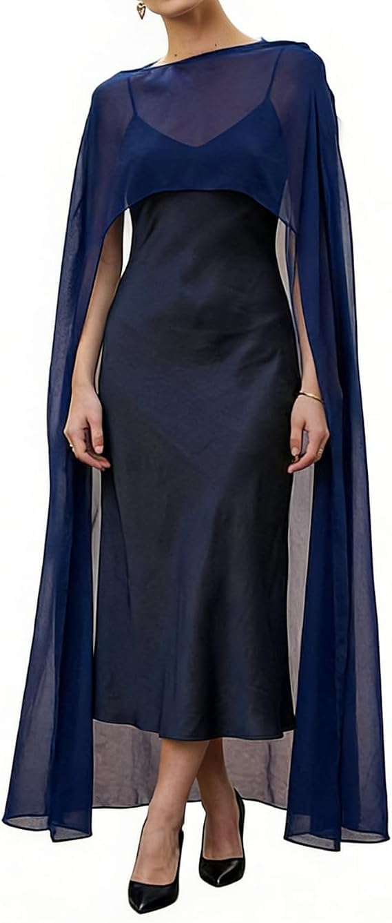 Women Chiffon Cape Sheer Long Shawl High-Low Capelet for Evening Dress Cover Up