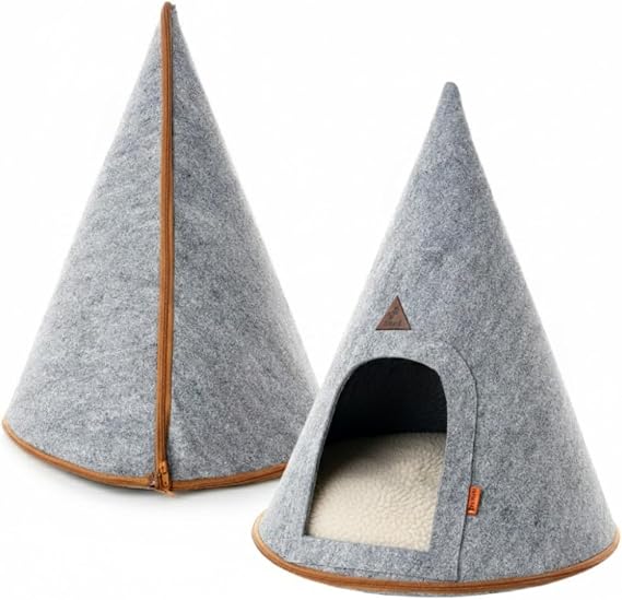 BEYLİNİ Kedi Evi Köpek Çadırı Katlanabilir Taşınabilir Demonte Kolay Kurulum Şık Dizayn Yaz Kış Isı Yalıtımı Minder ve Çantalı Pet Hayvan Genel Kullanım Medium Boy 45x45x50 Cm Gri