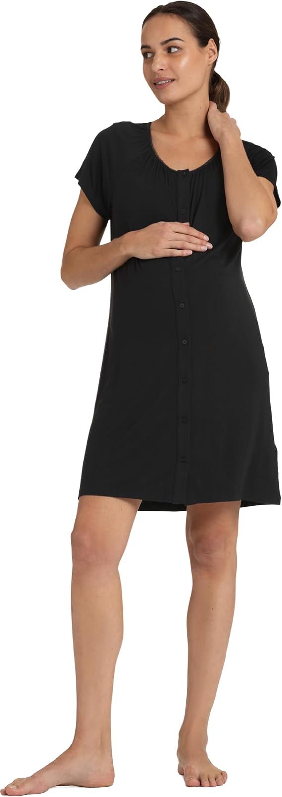 Seraphine Gemma Maternity and Nursing Nightgowns for Breastfeeding, Postpartum Sleepwear Nighties, Night Pajama Dress, Sleep Shirt, Button-Down, 2 Pack, Black, L